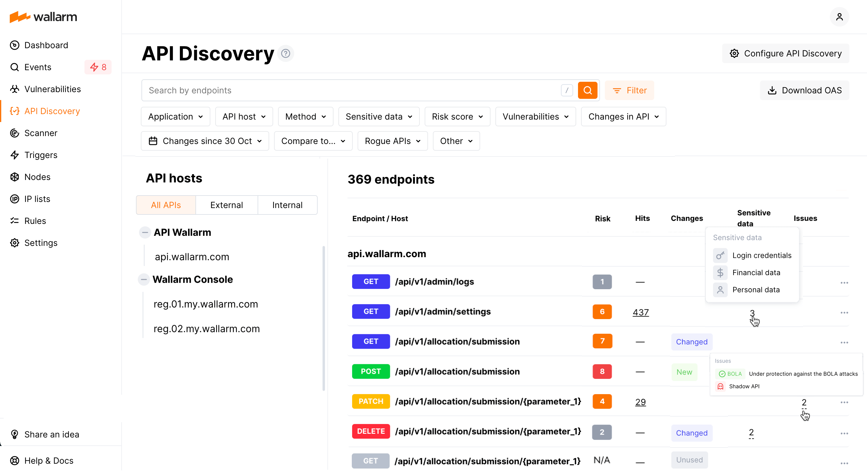 نقاط النهاية المكتشفة بواسطة اكتشاف API