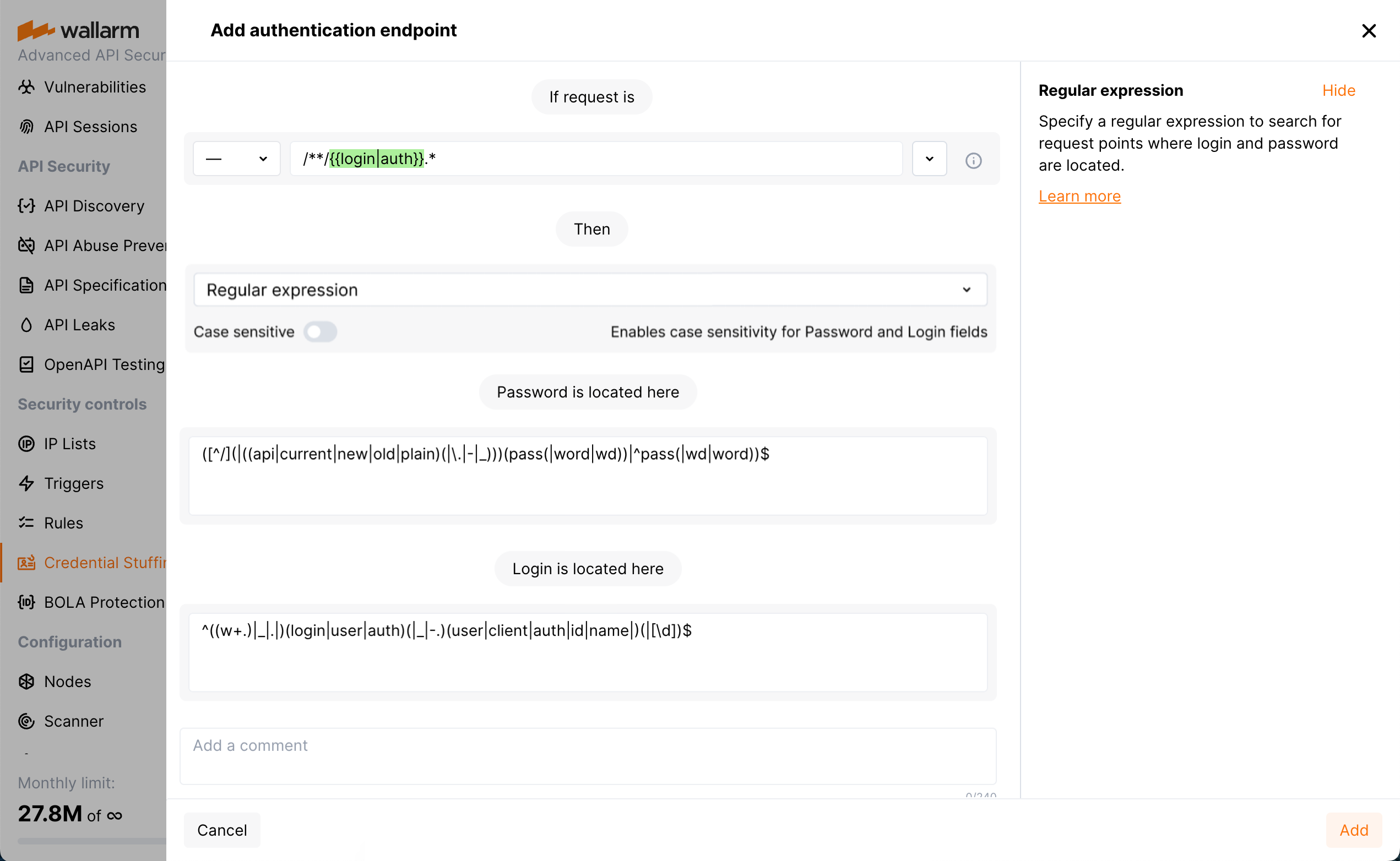 Credential Stuffing - إضافة نقاط النهاية للمصادقة - التعبير العادي