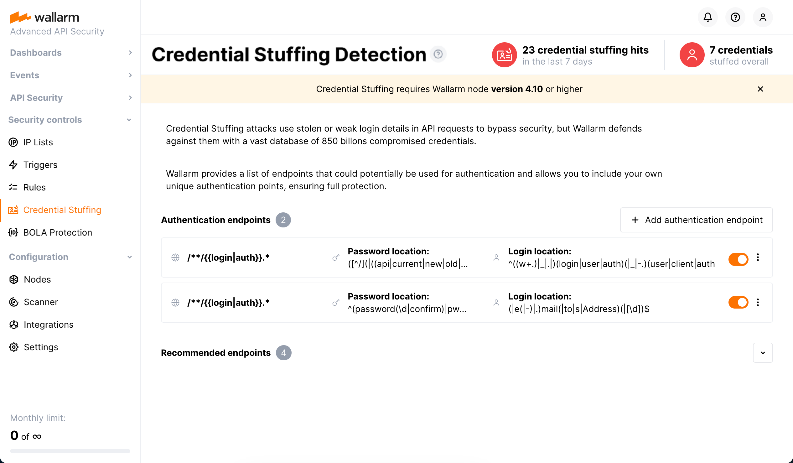 واجهة Wallarm - Credential Stuffing