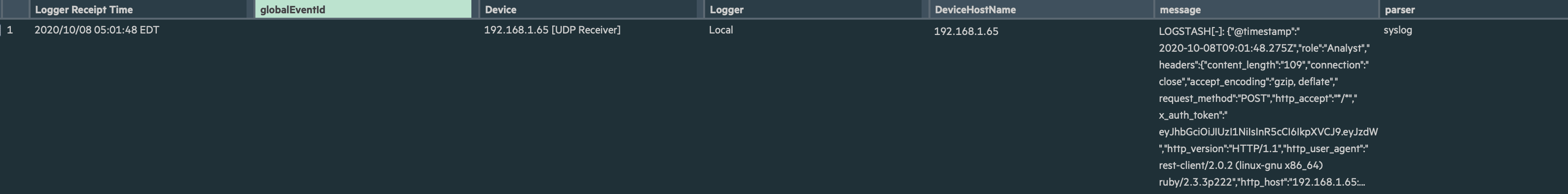 بطاقة المستخدم الجديد في ArcSight Logger من Logstash
