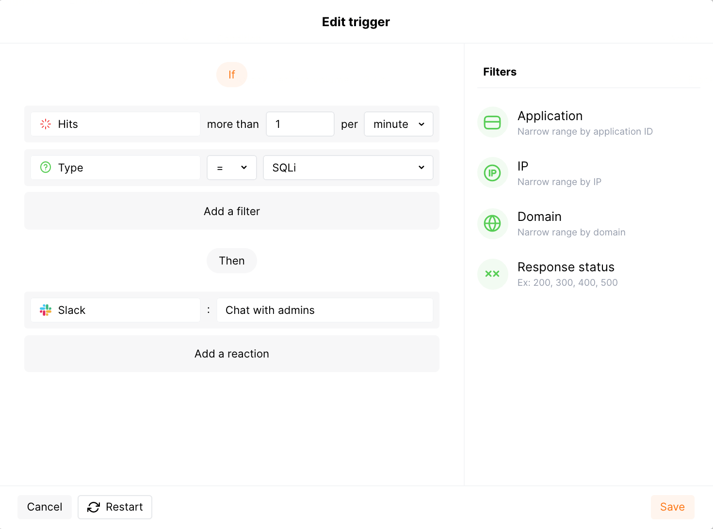 مثال على تشغيل الإشعار إلى Slack