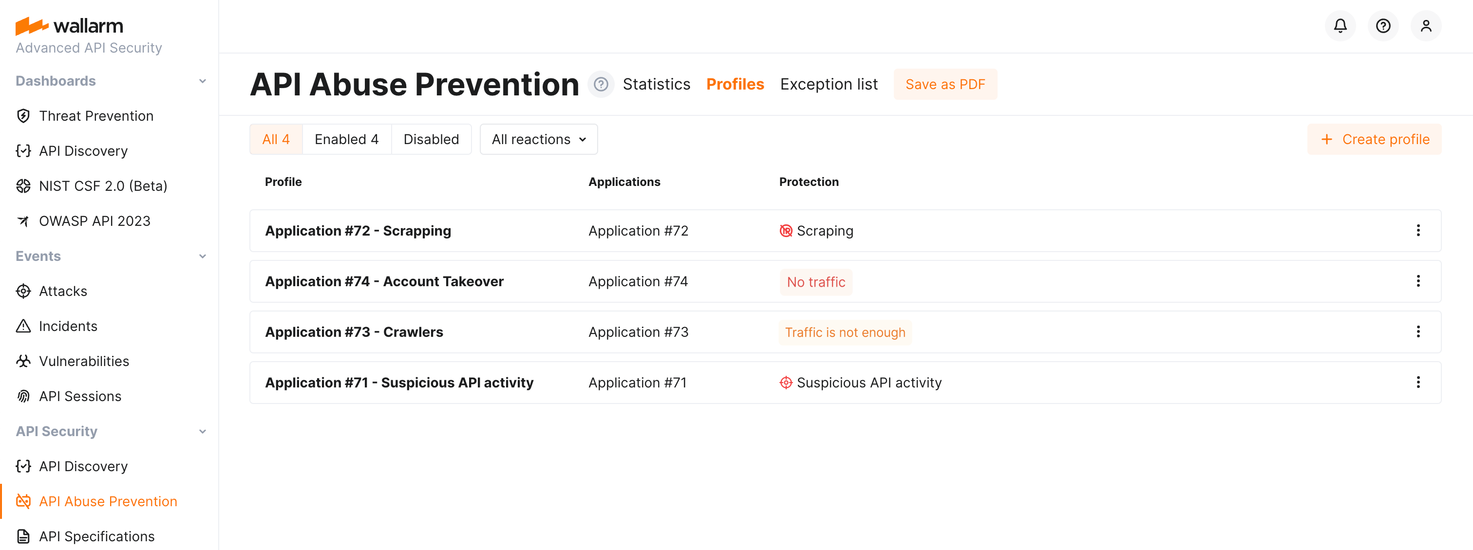 API Abuse Prevention - プロファイル