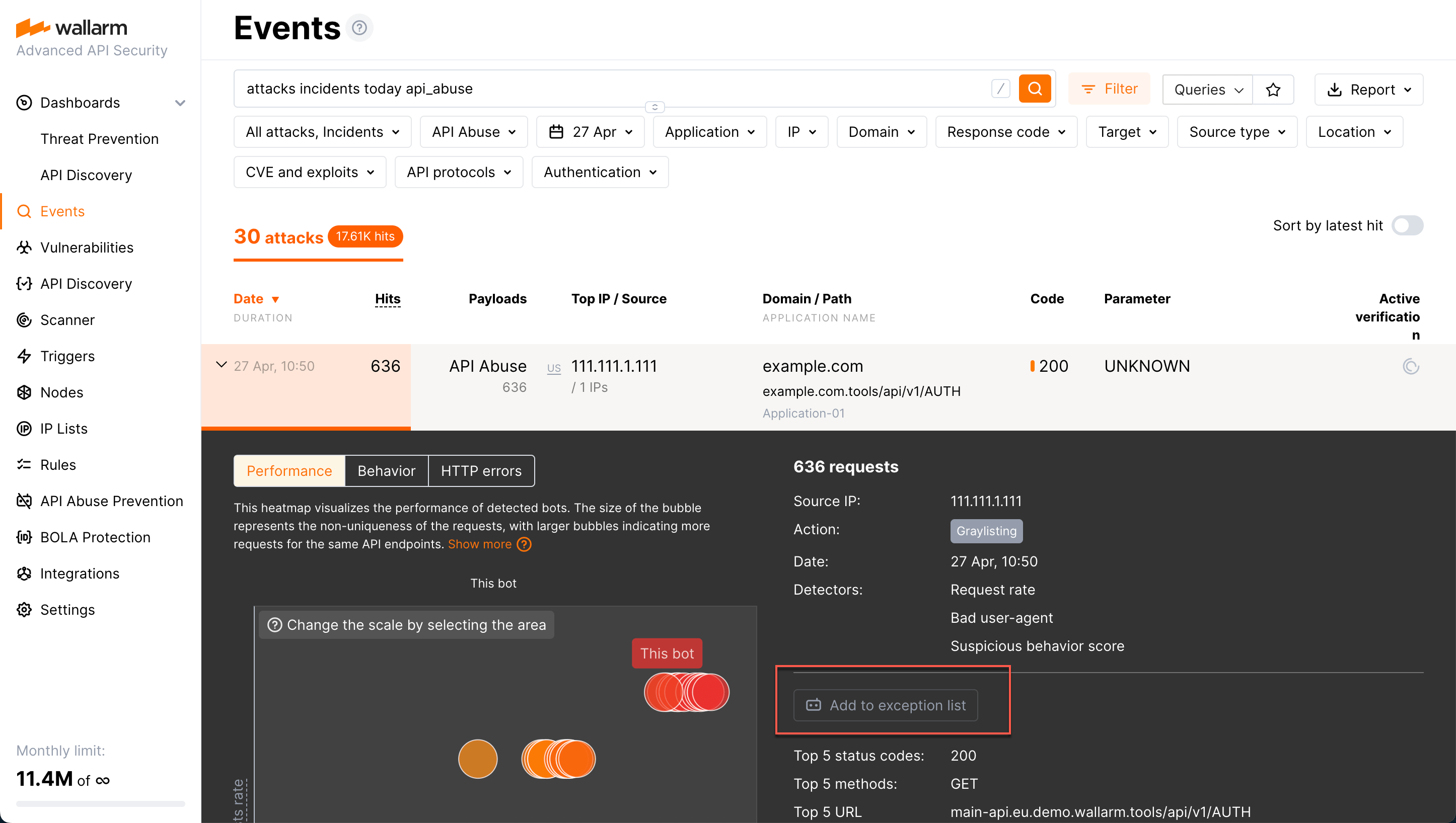 API Abuse Prevention - イベントからexception listに追加