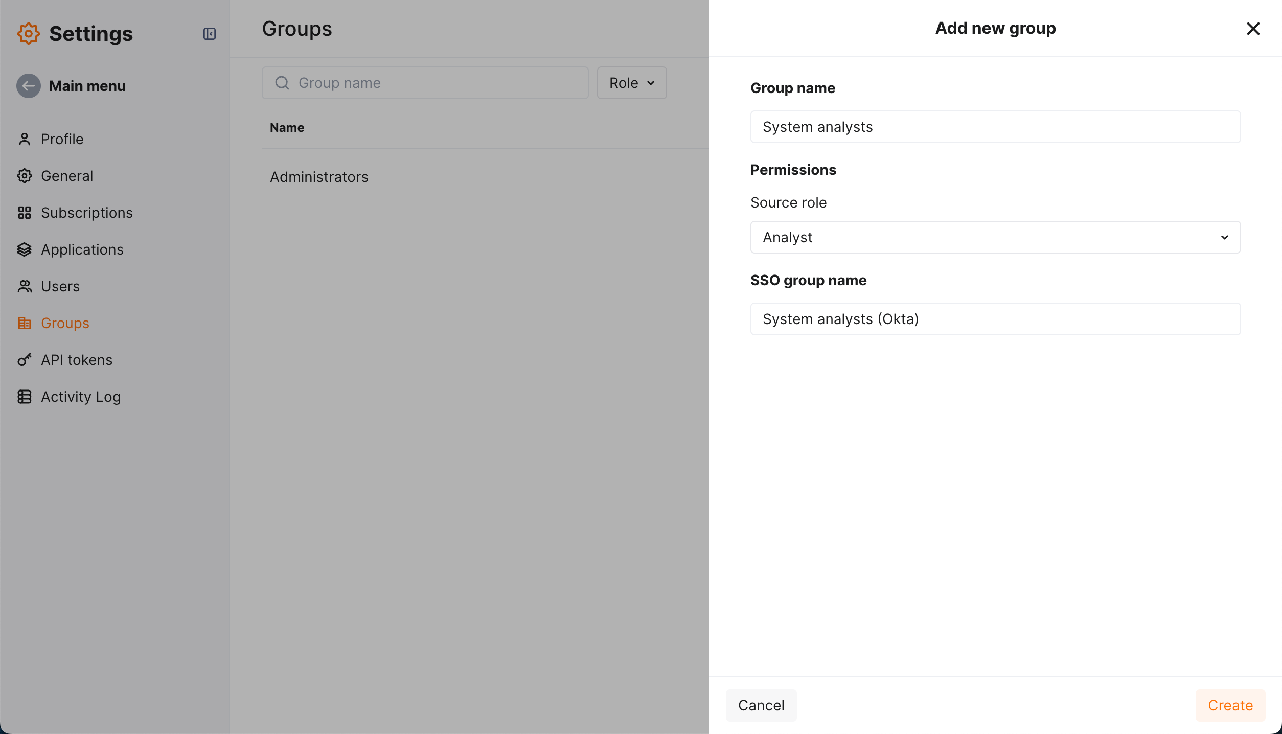 SSO、different permissions in different tenants、グループの作成