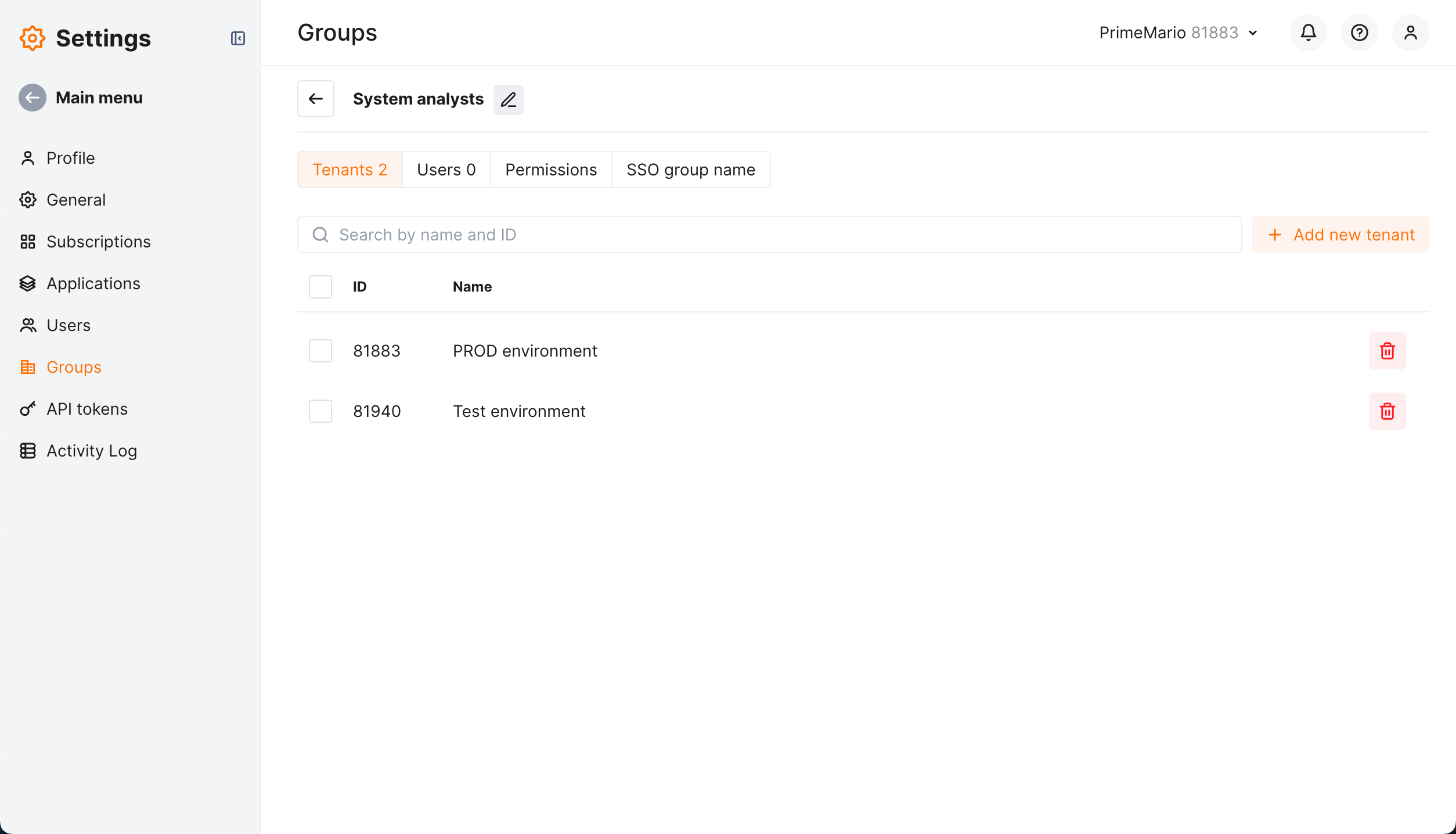 SSO、different permissions in different tenants、グループへのテナント追加