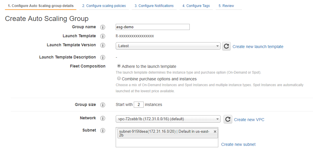 Auto Scaling Groupの一般設定