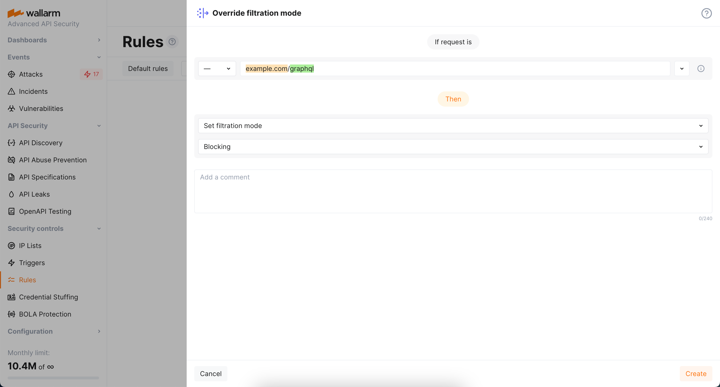 GraphQLポリシーのブロックアクション